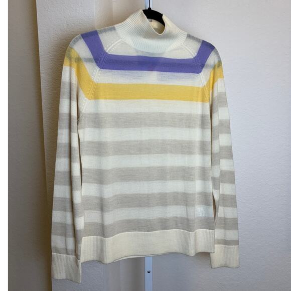 Nike Golf Womens Ivory Striped Wool Long Sleeve Turtleneck Vintage Sweater MED - Picture 1 of 4